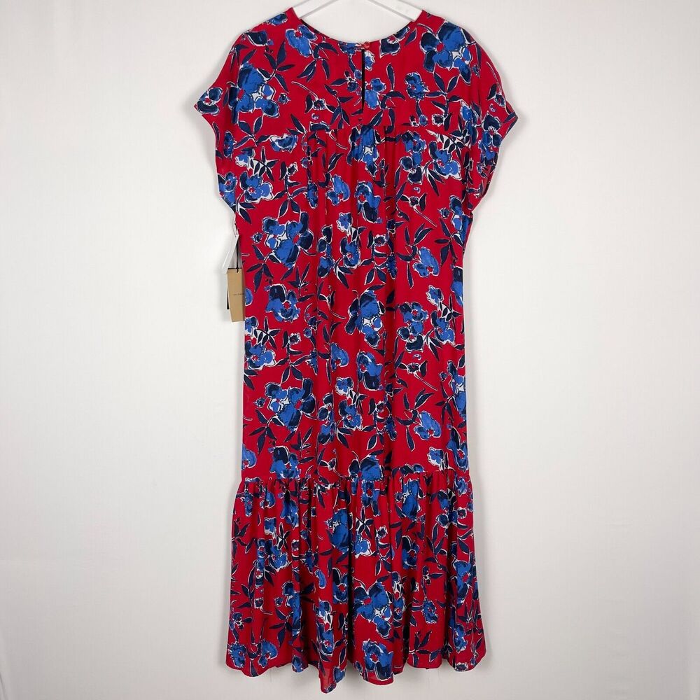 NWT Halogen Midi Dress Floral Size Medium Red Crepe Chiffon Tiered Stretch Waist - Picture 6 of 12